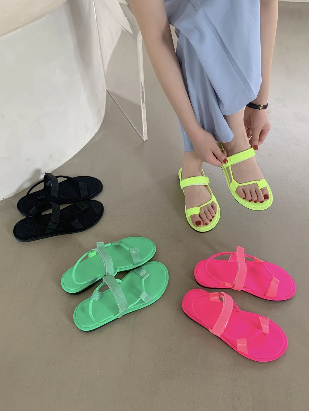 

Comfort Shoes for Women Flat Sandals 2021 Summer Suit Female Beige Without Fashion Girls Low New Black Scandals Fabric Solid Bac