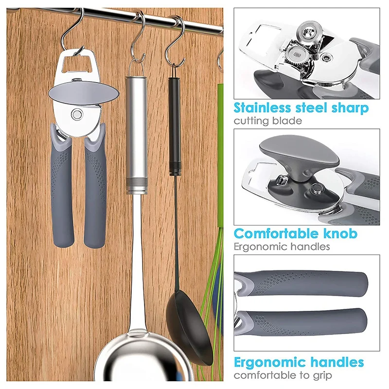 Can Opener Handheld 3 in 1 Manual Multifunctional Heavy Duty Openers with Comfy Grip Gray | Дом и сад