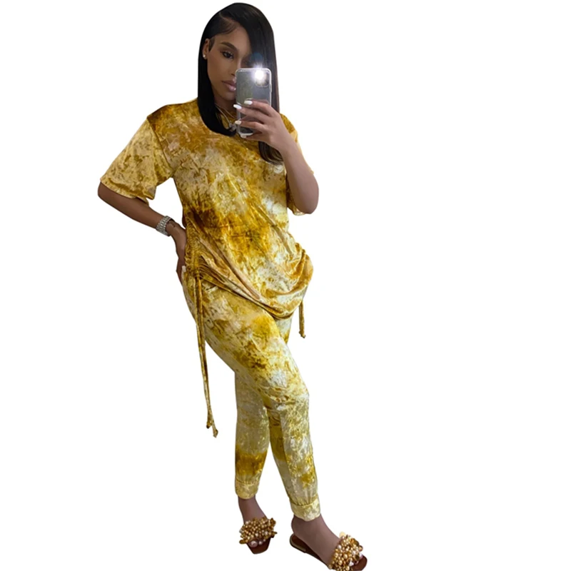 Женский Бархатный спортивный костюм повседневный комплект из двух предметов: