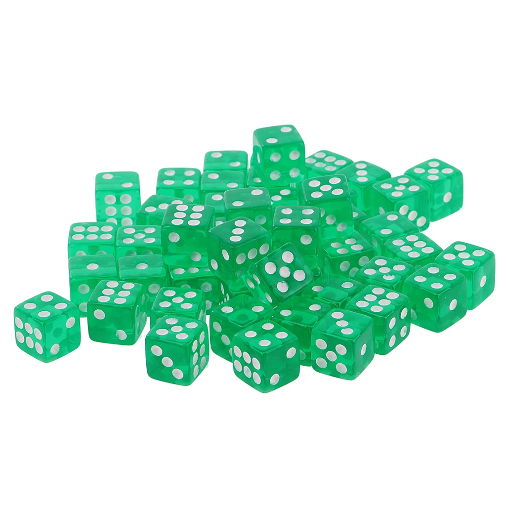 

50PCS Translucent Dice D6 Polyhedral Dice 12mm for Party Games Green