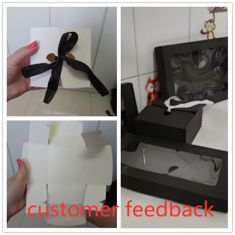 

10pcs Black Kraft Cake Packing Box Carton White Craft Candy Paper Box for Packaging Wedding Favor Cardboard Gift Boxes Ribbon