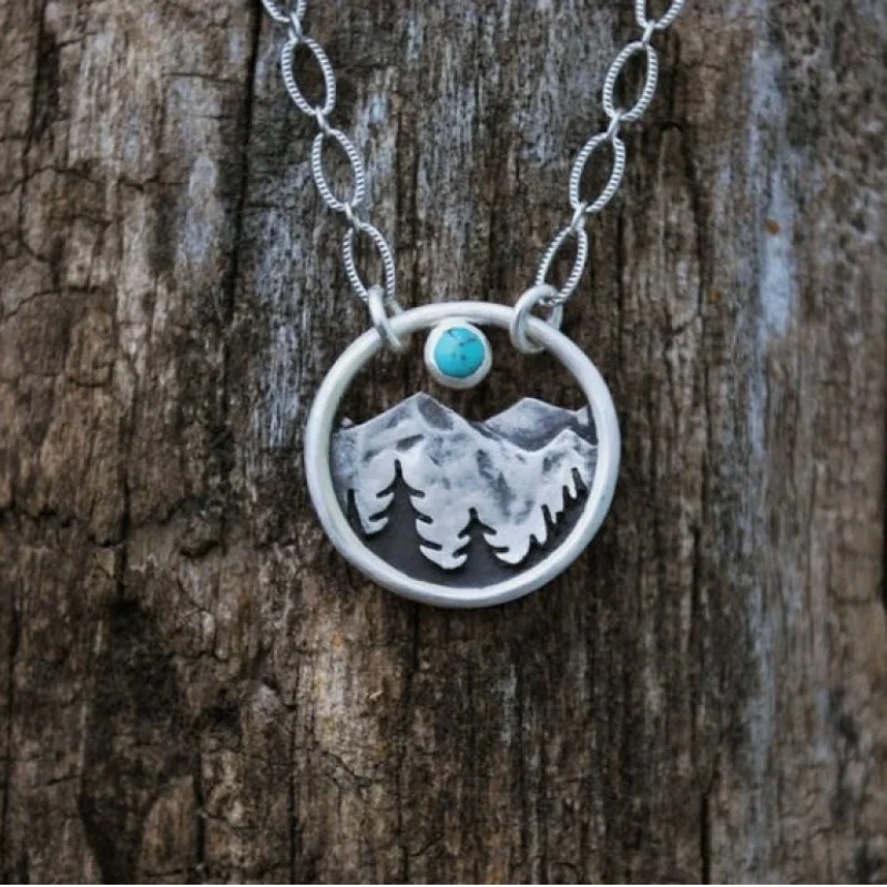 

Простое индивидуальное женское ожерелье круглой формы в стиле ретро, подвеска в виде горного пика, полумесяца, заката, бирюзы, креативная би...