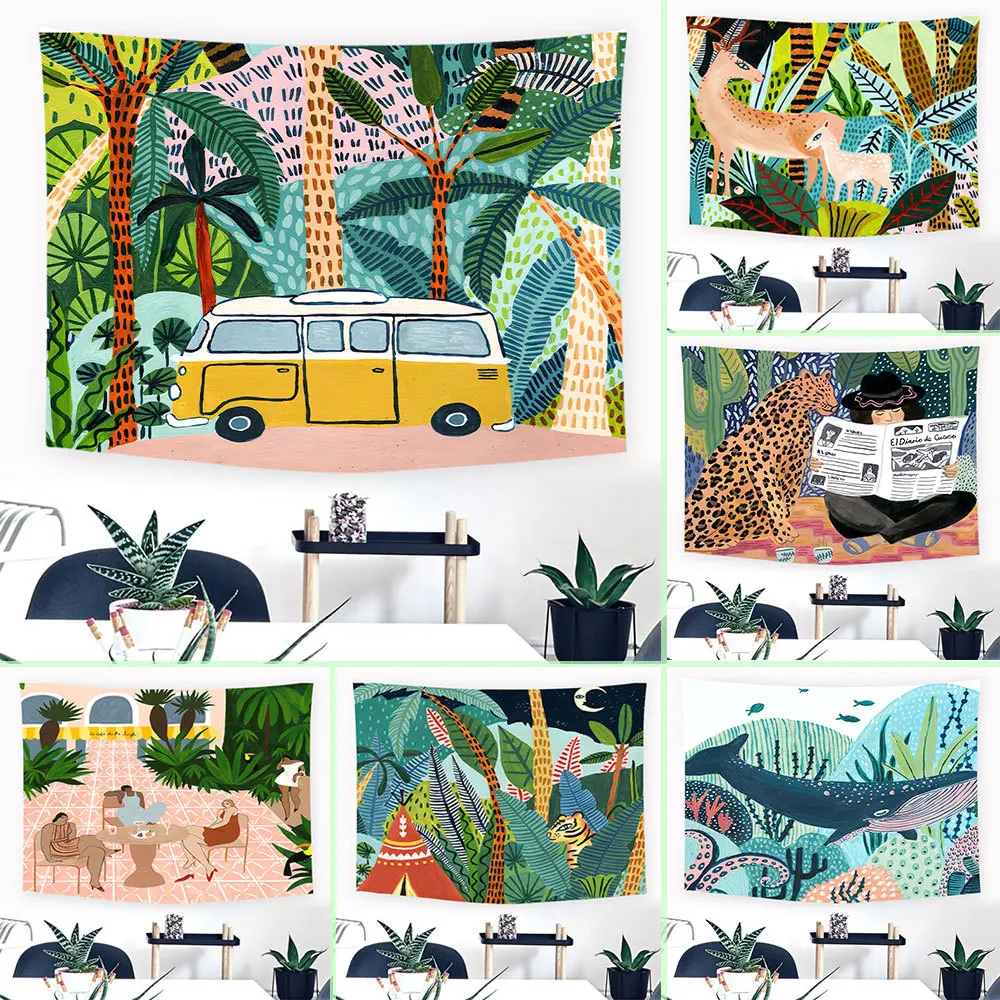 Картина маслом тропические растения гобелен изголовье стены искусства