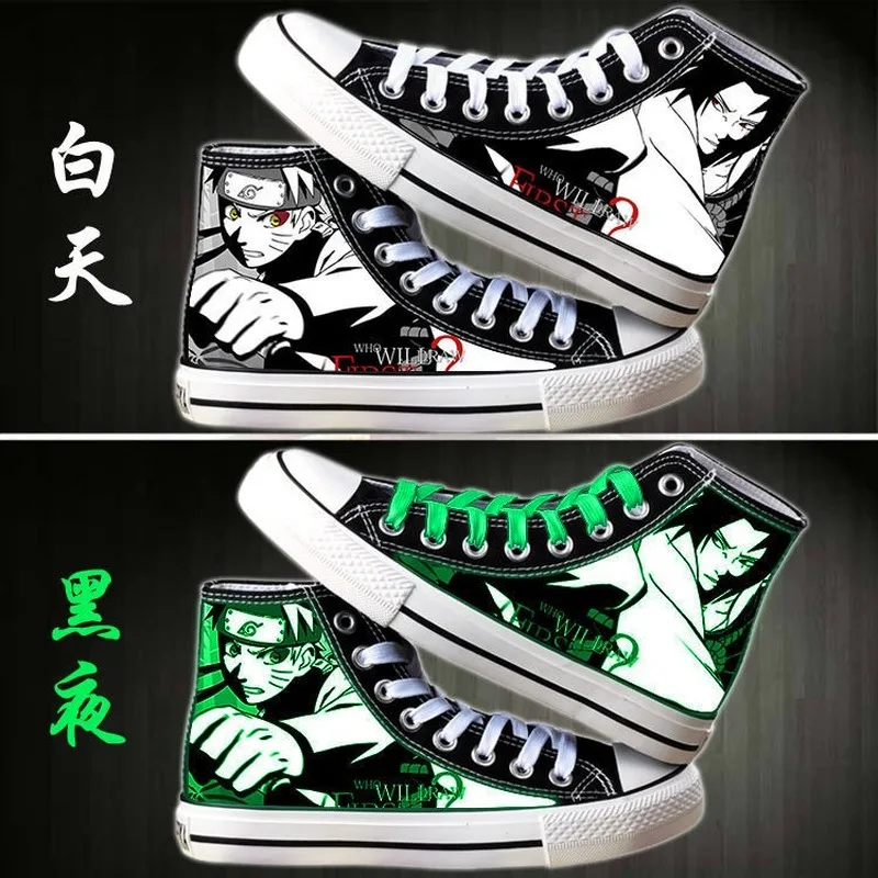 

Anime Sharingan Print Canvas Shoes Fluorescence Sasuke High-top Student Vulcanize Shoes Classic Graffiti Casual Sneakers