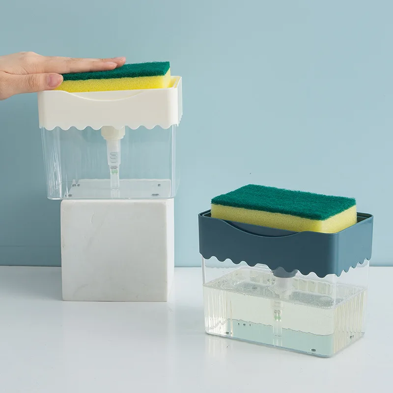 

2 in 1 Soap Pump Dispenser Manual Press Cleaning Liquid Dispenser Container Scouring Pad Soap Organinzer Case Kitchen Cleaner