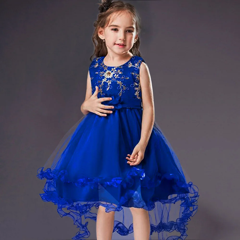 Детское вечернее платье принцессы без рукавов с цветочным рисунком для девочек