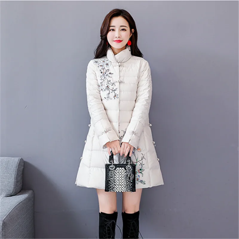 

Винтажный пуховик в этническом стиле с хлопковой подкладкой, Женский Топ средней длины, новинка зимы 2022, пальто с принтом, женская одежда hпр...