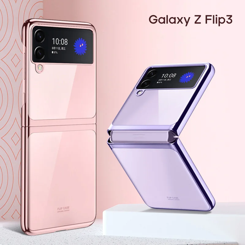 

Electroplate Frame Clear Hard Phone Case For Samsung Galaxy Z Flip 3 Transparent Full Protection Back Cover For Z Flip 3