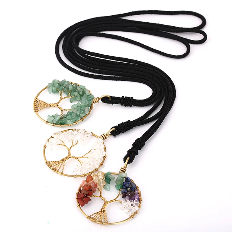 

Tree of Life Gold Plated Natural Stone Necklace For Woman and Man Vintage Natural Crystal Inlaid Boutique Necklace Party Gift