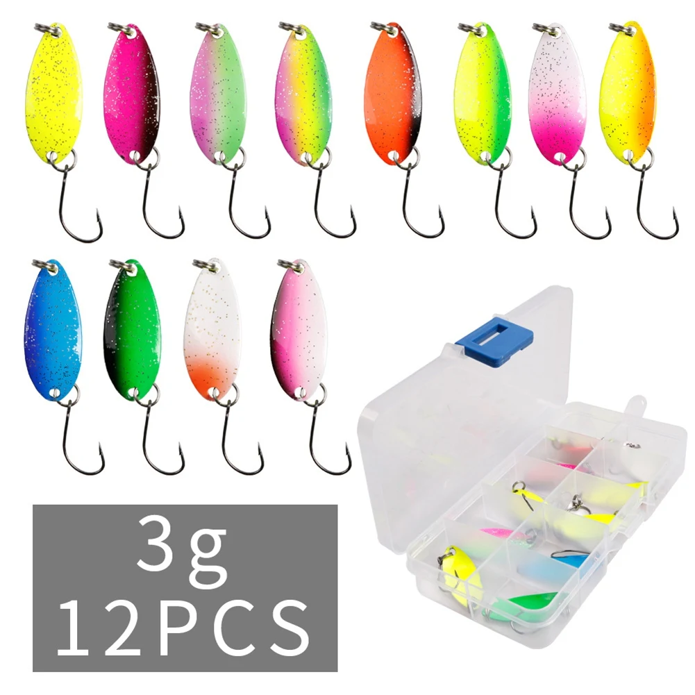 

43pcs/12pcs Fishing Spoon Lure Set Metal Baits Trout For Trout Char And Perch With Tackle Box Sequins Fishing Lure Fishing Baits