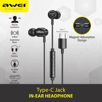 awei tc 5 wired earphone in ear for phone type c jack stereo deep bass with microphone button control 1 2m