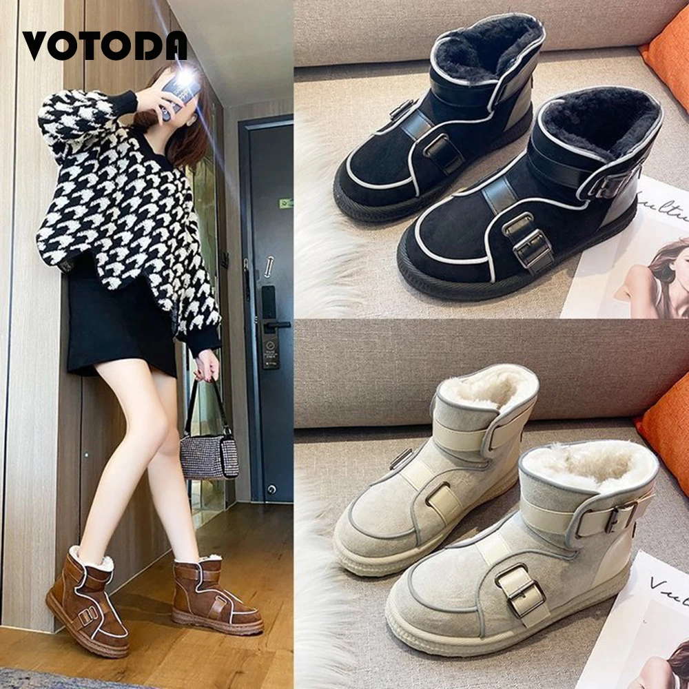

Winter Women Furry Boots Fashion Sheepskin Suede Leather Sheep Natural Wool Fur Lined Shoes Soft Warm Outdoor Flat Female Boots