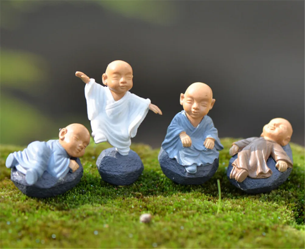 

4PCs Monks Miniature Bonsai Garden Resin Craft Figurine Fairy Creative Ornaments Gift Chinese Feng Shui Wealth Resin