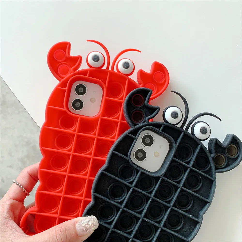

Lobster Catoon Silicon Case for iPhone 7 8 Plus X Xs Max Xr Fidget Reliver Stress Antistress Cover for iPhone 12 Mini 11 Pro Max