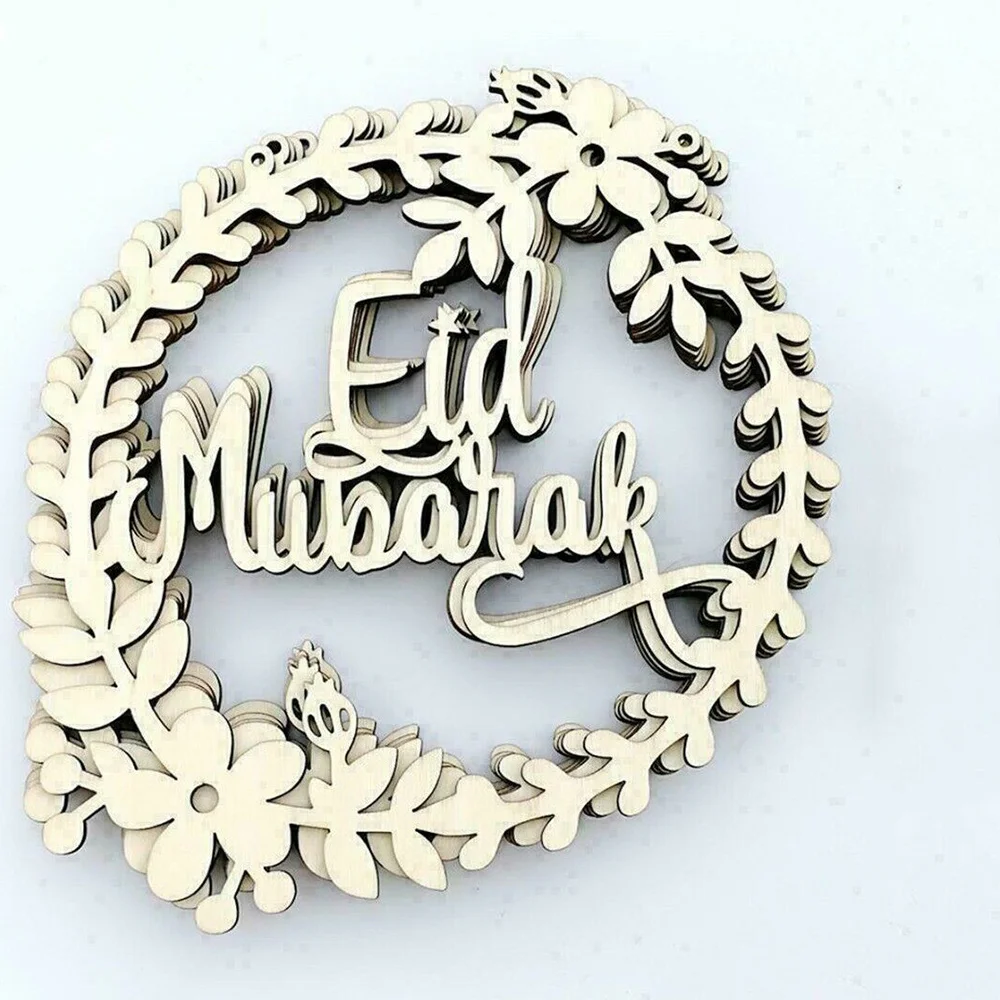 

5 Pcs/Set Wooden Eid Mubarak Ramadan Ornaments Hanging Pendants Decor DIY Party Holidays Decoration Hollow Hang Accessories
