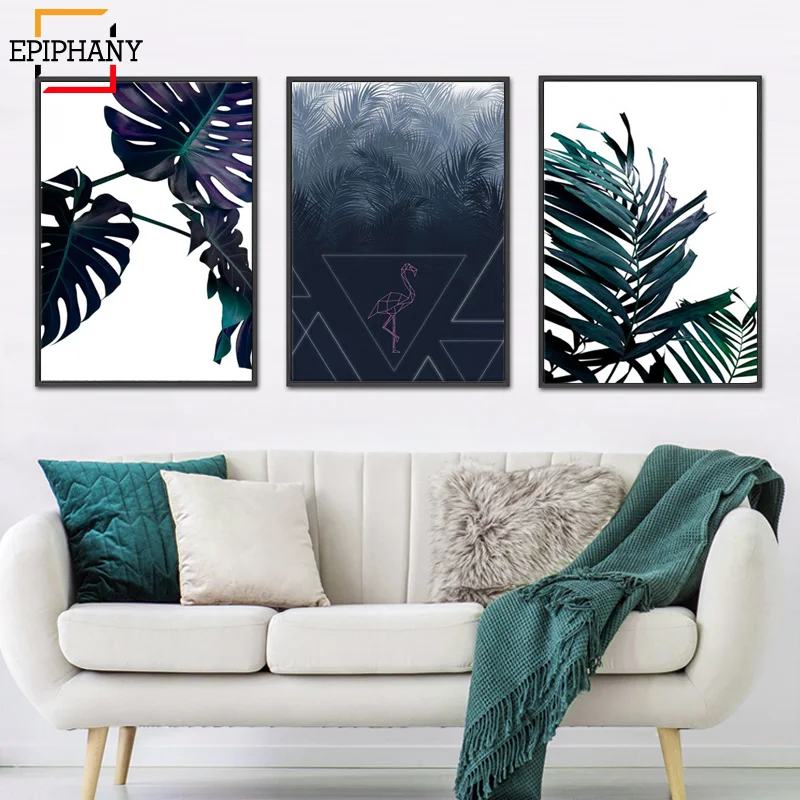 Современная Геометрия Зеленый Лист настенная живопись холст скандинавские