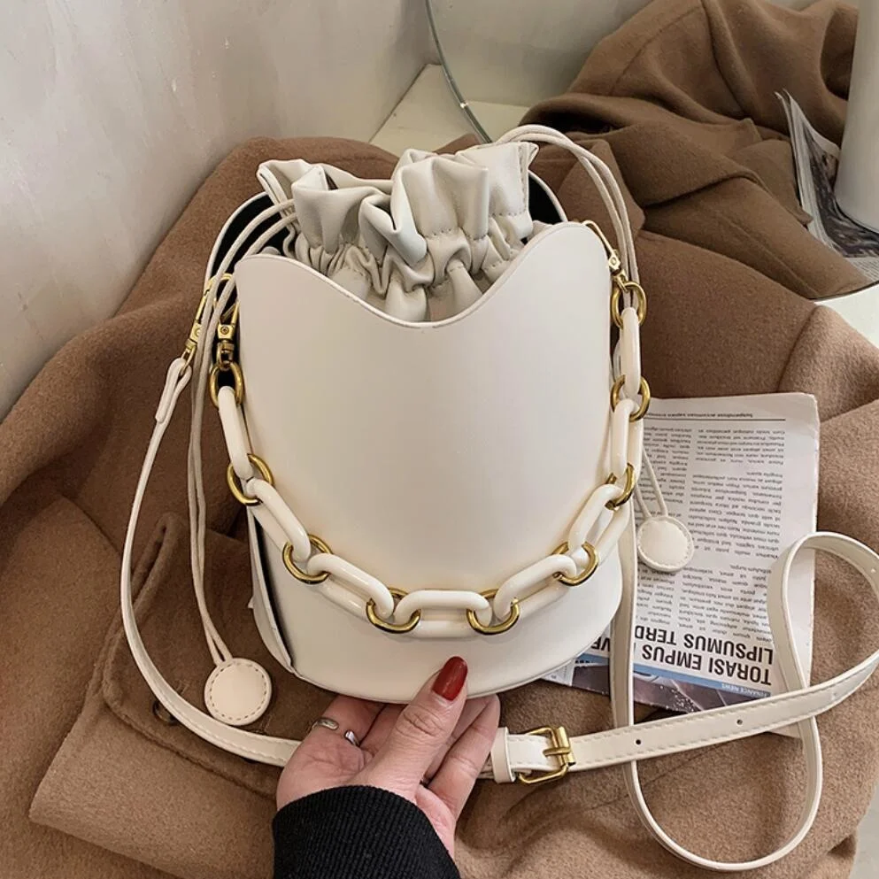 

Solid color Tote Bucket bag 2021 Fashion New Quality PU Leather Women's Designer Handbag High capacity Shoulder Messenger Bag