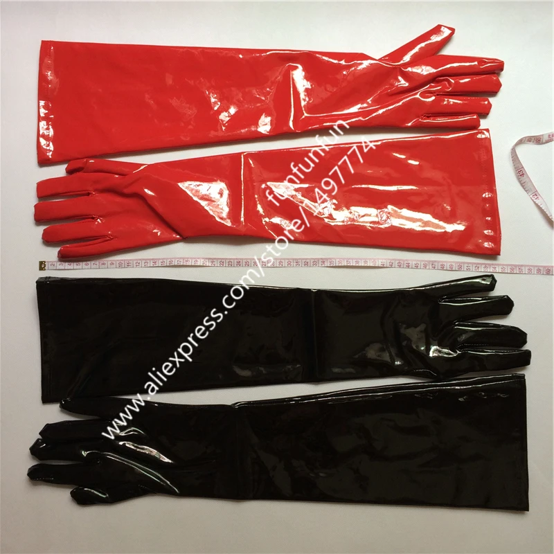 Высококачественные Экстра длинные красные/черные перчатки из ПВХ длина оперы 55
