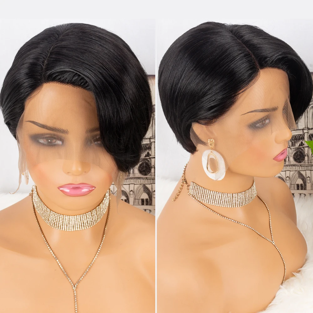Buy Short Pixie Cut Lace Wigs Human Hair 13x1 T Part Bob Wig 150 Density Brazilian Remy for Black Women 5 Star on