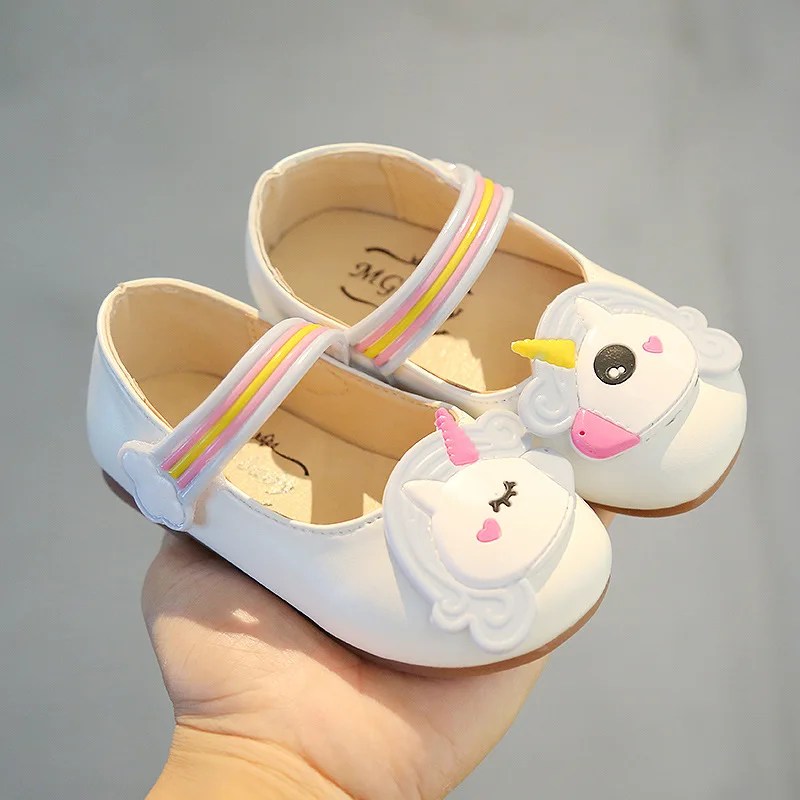 

2021 Spring Children's Shoes Girl's Unicorn Rainbow Flower Leather Shoes Baby Non-slip Casual Shoes Kids Fashion Flats 21-30
