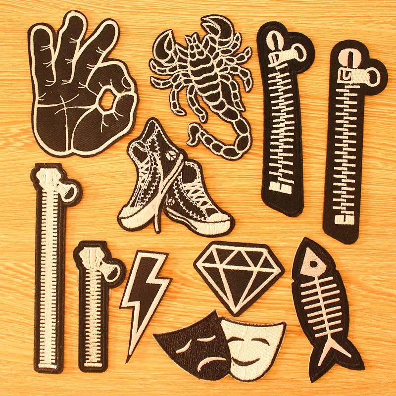 Черно белые нашивки Prajna в стиле панк наклейки на одежду полосатые вышитые для