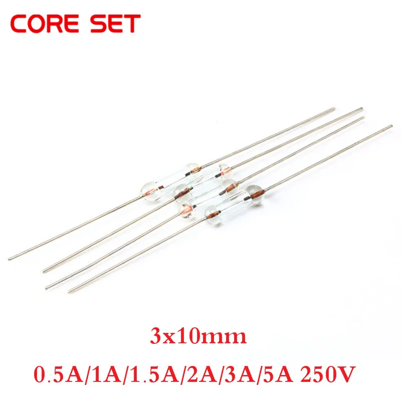 120 шт./лот 3*10 мм 0.5A/1A/1.5A/2A/3A/5A 250V осевой быстродействующий стеклянный