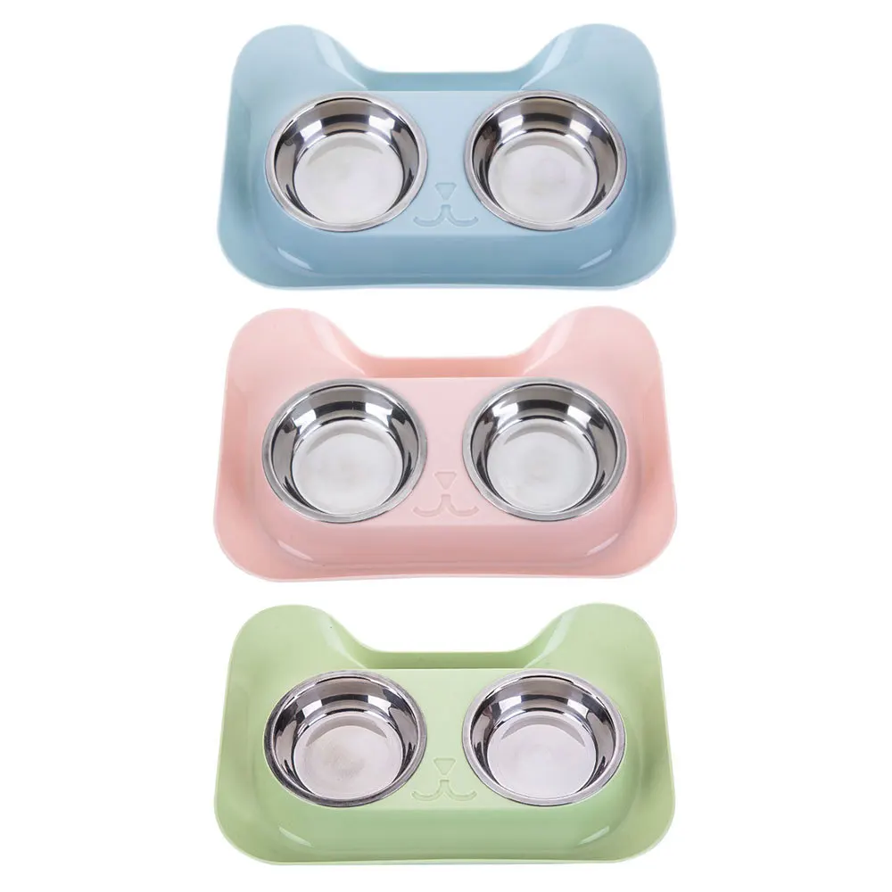 Leakproof Double Dog Bowl Pet Feeding Drinking Bowls Cat Water Feeder Pet Try with 2 Steel Removable Bowls Pet Bowel Christmas