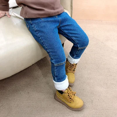 

Girls Plus Fleece Jeans Winter 2020 New Baby Girl Warm Cotton Trousers Children's Feet Thickened Jeans Kids Velvet Denim Pants