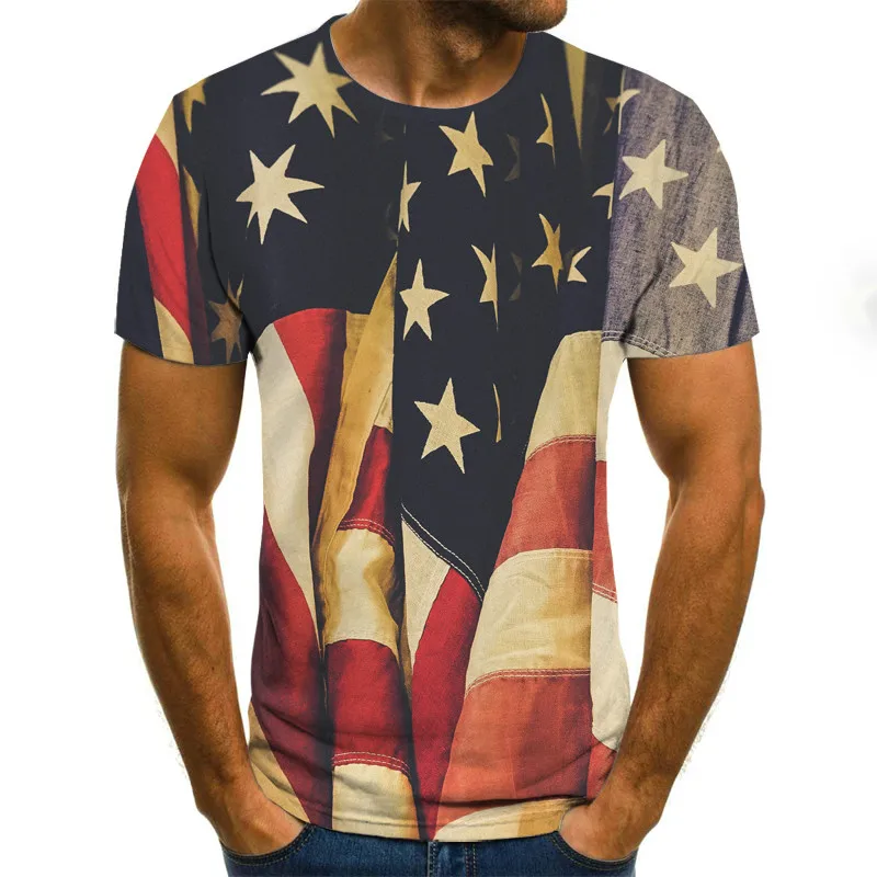 

National flags United States T-shirt men's sexy 3D stripe printed T-shirt short-sleeved T-shirt summer streetwear