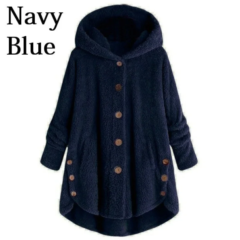 

Plus Size 5XL Women Coats Autumn Winter Outwear Tops Solid Color Plush Hoodies Loose Warm Faux Fur Cardigan Coat with Pocket