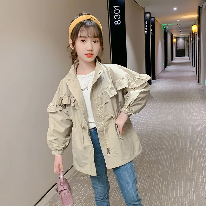 

2020 Autumn New Style Girls Jacket Children's Casual Ruffles Trench Coat Zipper Tops for Baby Girls Outwear Clothes