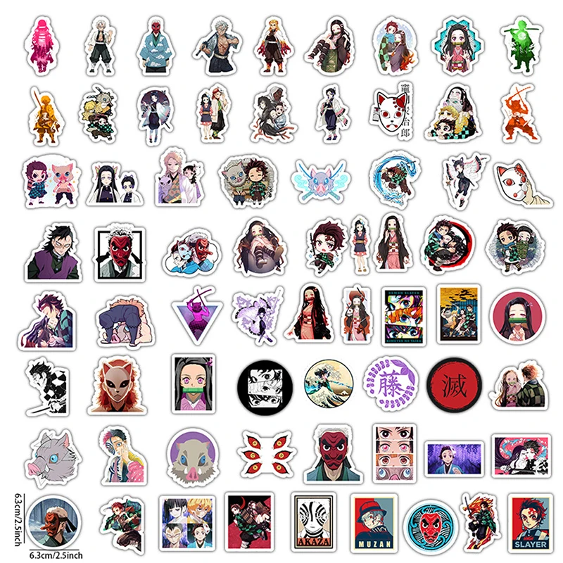 

50/70pcs Anime Demon Slayer Kimetsu No Yaiba Sticker Waterproof PVC Skateboard Luggage Motorcycle Guitar Kid Boy Vsco Sticker F3