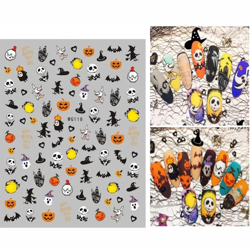 

Hot Sale 1Sheets Water Transfer Decal Stickers Nail Art Tips AllHallow'sDay Decoration Ghost manicure pumpkin skull design