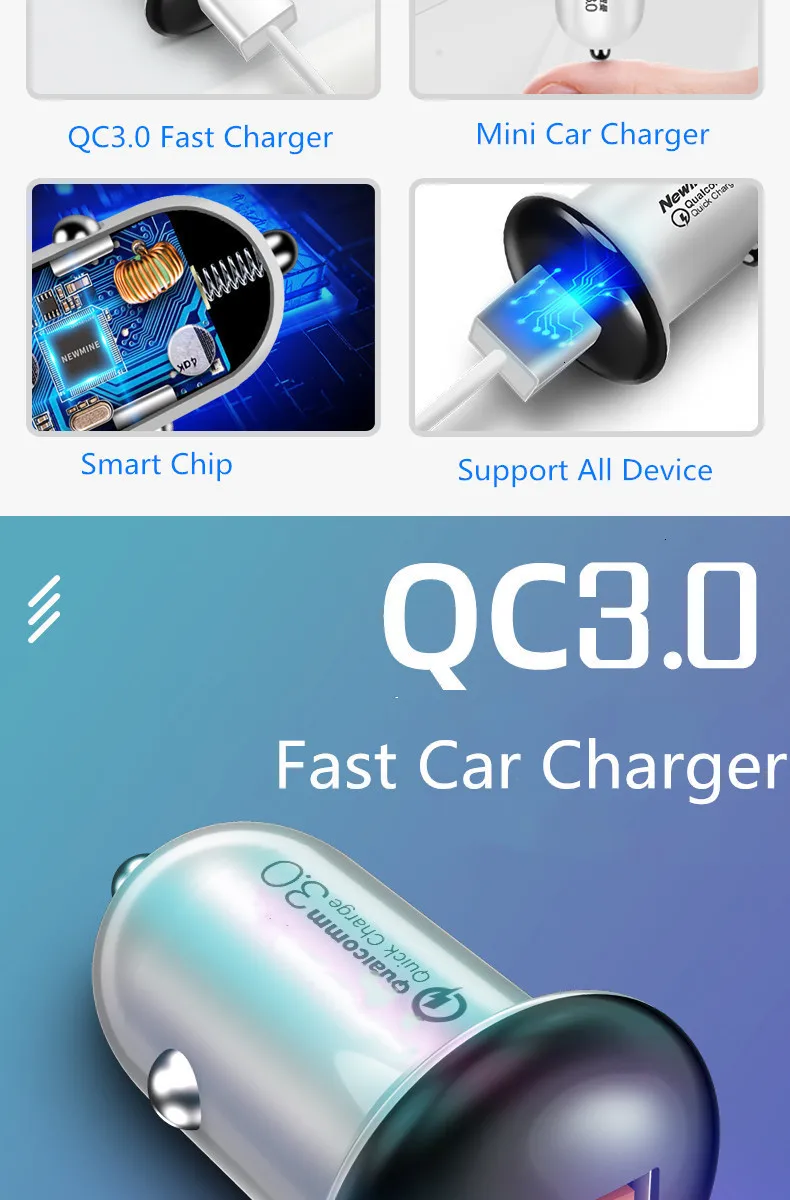 QC3.0 мини USB Автомобильное зарядное устройство для мобильного телефона планшета gps 3.1A быстрое зарядное устройство автомобильное зарядное устройство 2 порта USB автомобильный адаптер зарядного устройства для телефона в автомобиле