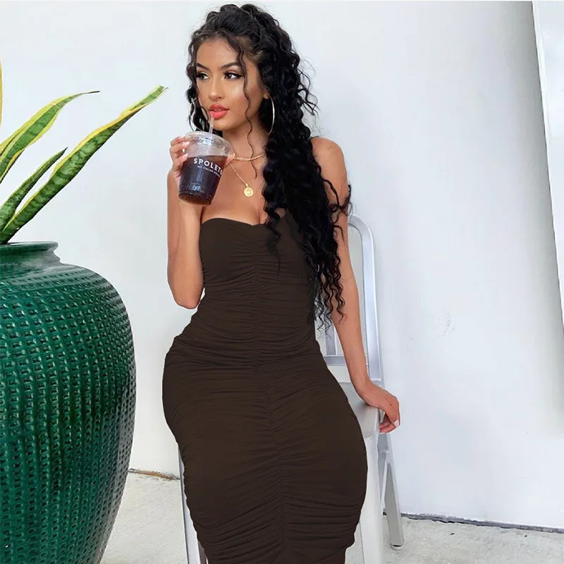 ANJAMANOR неоновое желтое платье с рюшами без Бретелек Длинное Макси облегающее