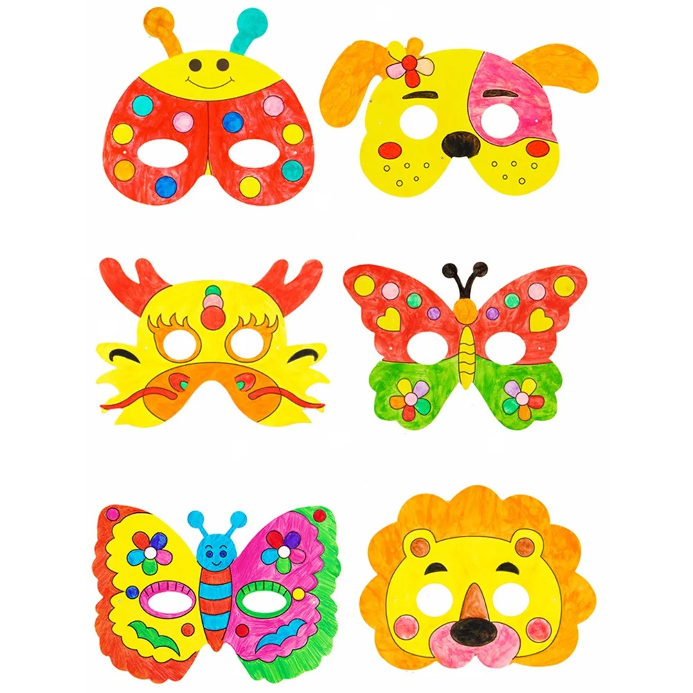 

8Pcs Cartoon Animal Paper Painting Mask Color Pen Graffiti DIY Art Craft Kid Toy