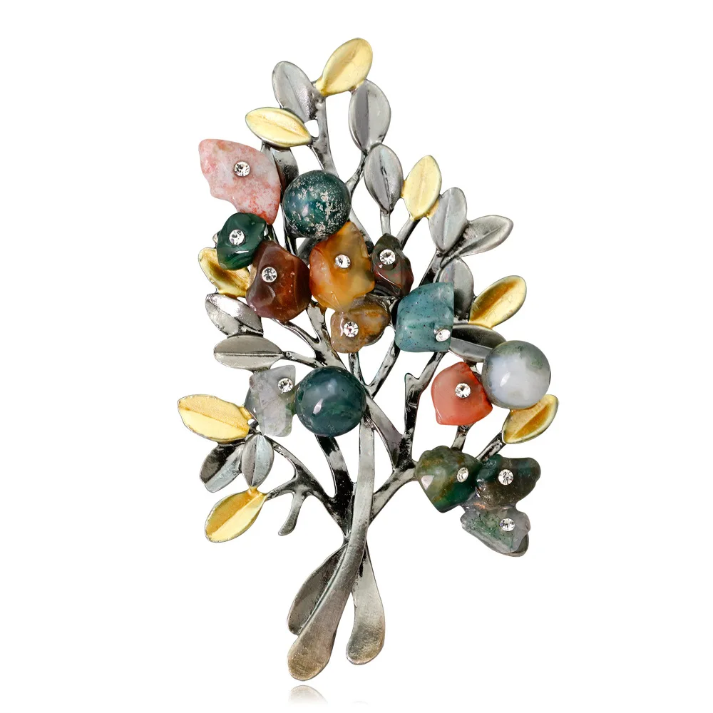 

New Vintage Christmas Tree Brooches For Women Natural Color Stone Corsage Clothing Elegant Brooch Gift Jewelry
