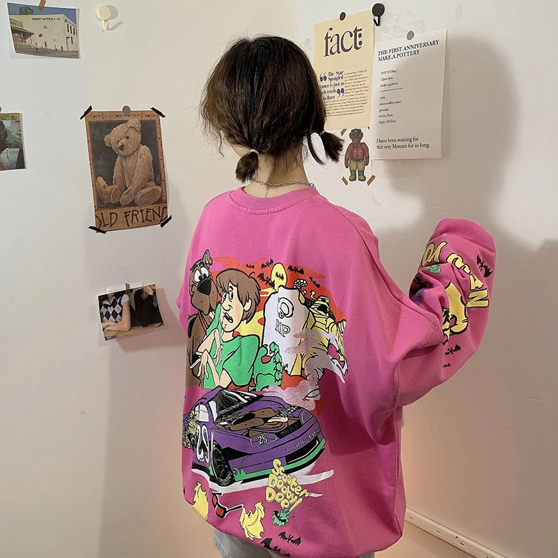 

4 Colors New Autumn Casual Pullover Female Loose Fun Cartoon Print Women Sweatshirt Plus Size Cute Sweatshirts Mujer