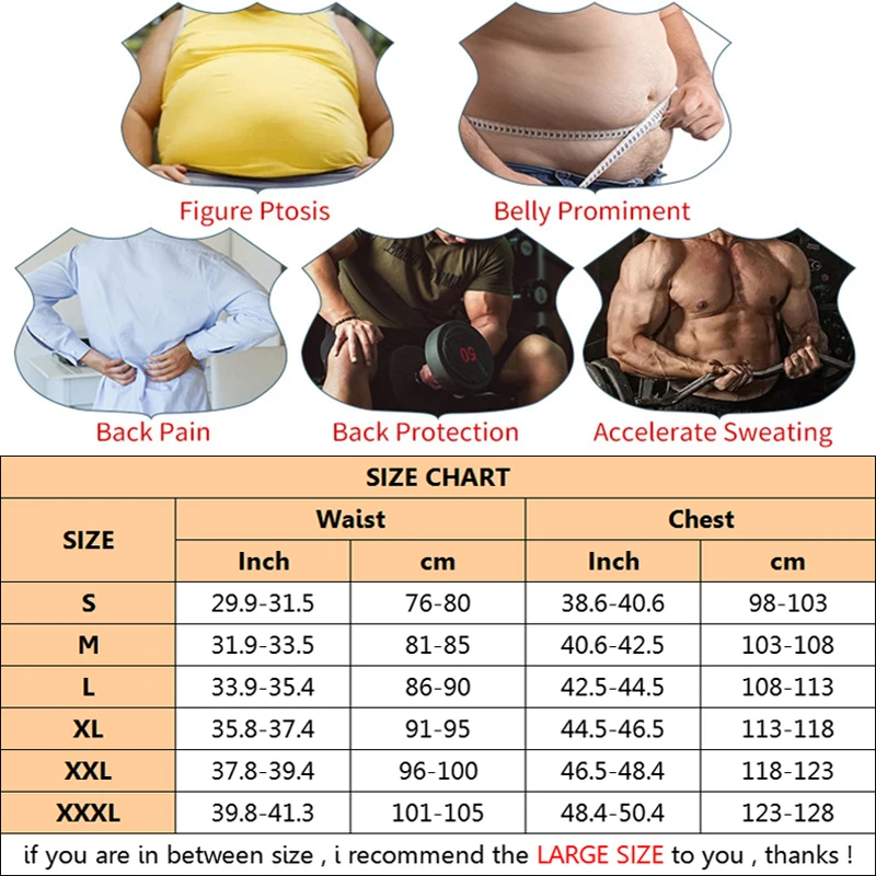 LAZAWG Mens Gym Neoprene Body Shapers Vest Sauna Sweat Suits Slimming Belly Tank Tops Cinchers Modeling Strap Waist Trainer Belt