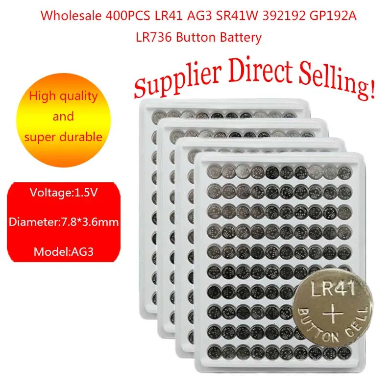 

400PCS LR41 AG3 SR41W 392192 GP192A LR736 Button Battery Wholesale