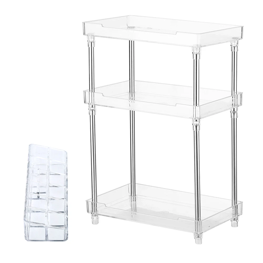 3 Tier Transparent Plastics Storage Rack Makeup Orgnizer Holder with Stainless Steel Tube Lipstick Comestic Slot | Дом и сад