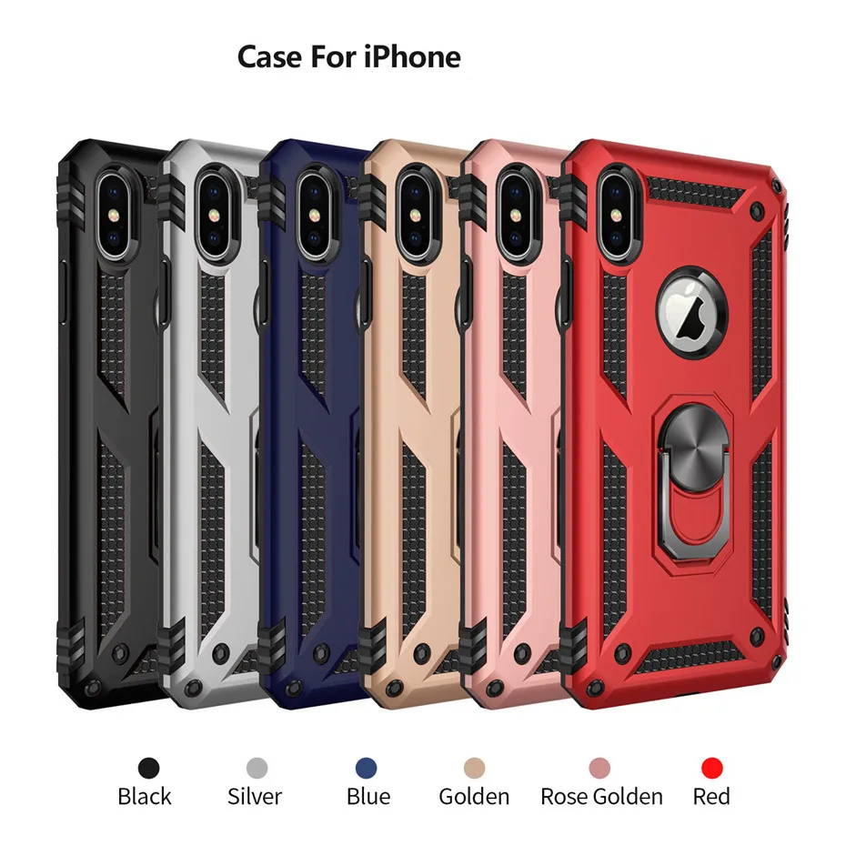 

Armor Phone Case For iPhone 12 11 Pro Max 12 Mini XS Max X XR 8 7 6s 6 Plus SE 2020 With Magnetic Finger Ring Holder Cover Case