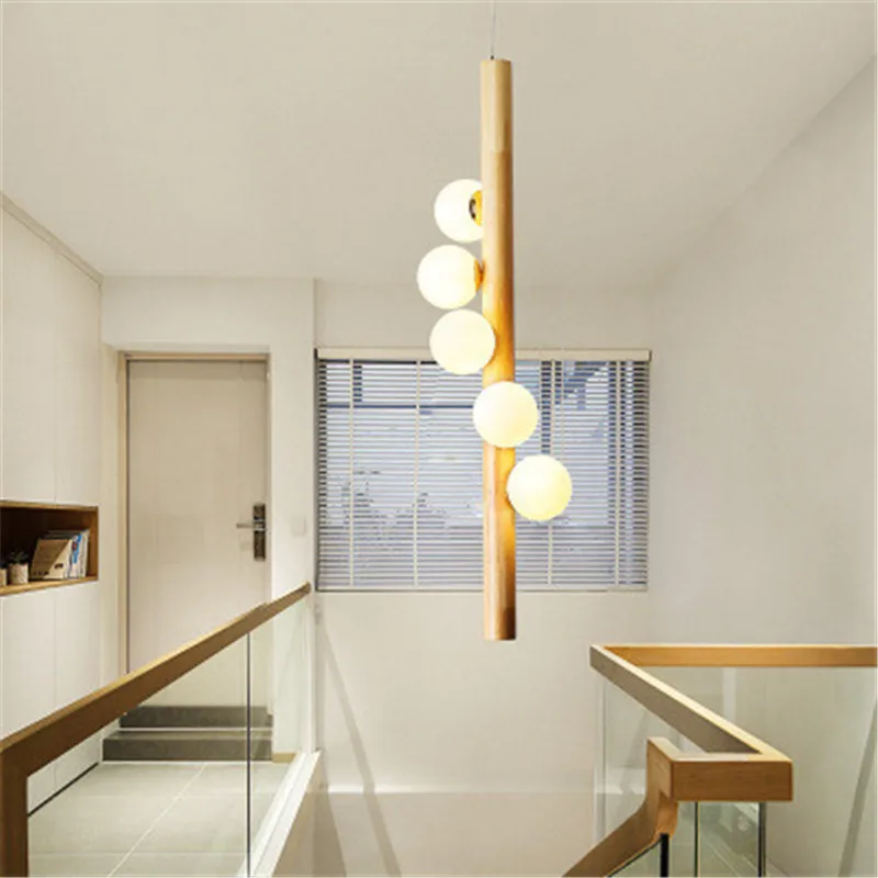 Nordic 5 Heads Magic Bean Lamp Stairwell Personality Decoration Restaurant Molecular Lamps Modern Wooden Chandelier | Лампы и