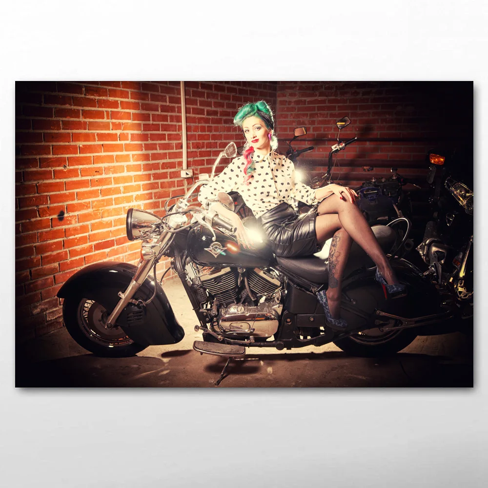 Горячая девушка модель и Винтаж мотоцикл настенные художественные плакаты