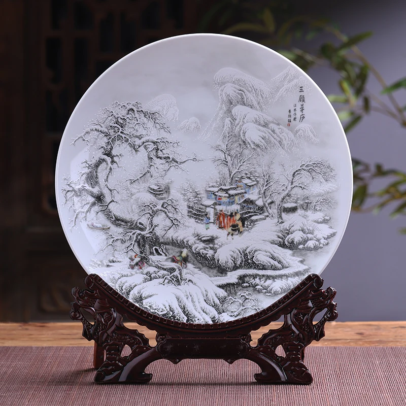 

Jingdezhen Ceramic hanging plate snow view snow moutain decorative plate living room wine cabinet ornament