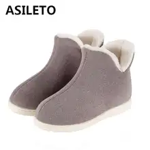 ASILETO Women Plush Home Slippers indoor high top shoes big Size 45 flat Slipper Woman winter Shoes House Slippers sapatos mujer