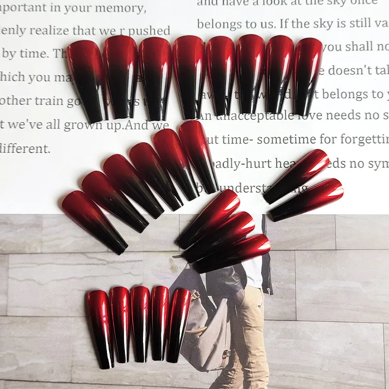 24 шт. черные красные градиентные и длинные ногти балерины съемные накладные с