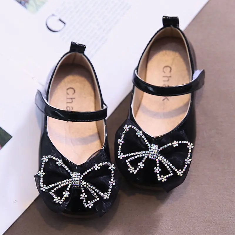 

Girls Shiny Bow-knot Artificial Leather Shoes Garden Shoes Baby Soft-soled Toddler Square Toe Performance Princess Shoes Girls