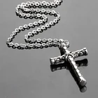 Винтажное ожерелье с подвеской в виде Креста Иисуса для мужчин, цепочка из нержавеющей стали с гравировкой Креста, шейный чокер, мужская бижутерия, аксессуары