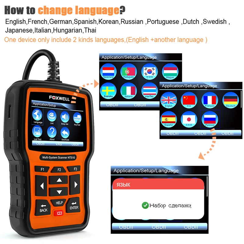 Foxwell NT510 OBD2 автомобильный диагностический инструмент для Maserati Porsche forBMW forBenz ABS SRS
